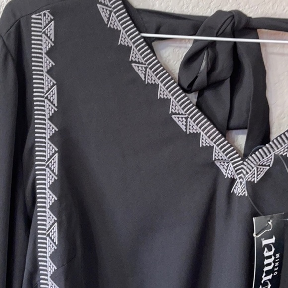 Cruel Denim Women's Georgette black boho western blouse flutter sleeve size L - Picture 4 of 9